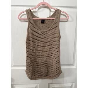 Ann Taylor Tan & Gold Metallic Open Knit Crochet Sweater Tank, Medium Petite